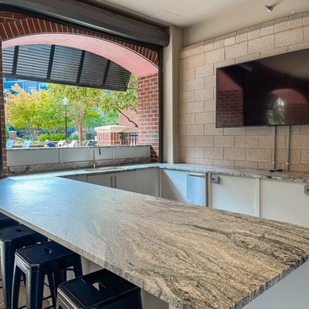 long counter with bar stools